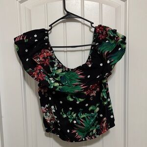 BOLD Elements Off the Shoulder Floral Black Top